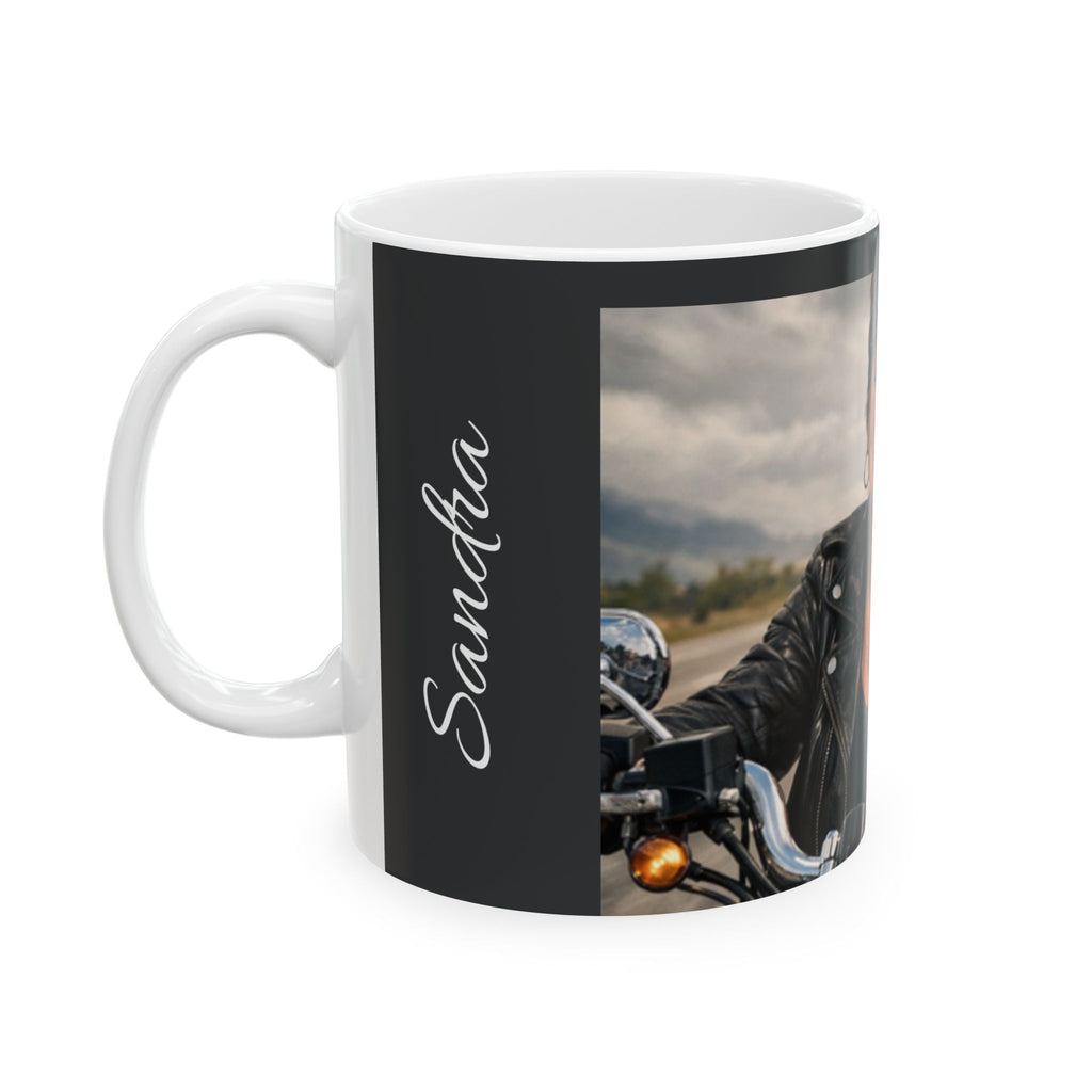Grandma Biker Mug – Personalized 'Sandra' Ceramic Coffee Cup (11oz, 15oz)